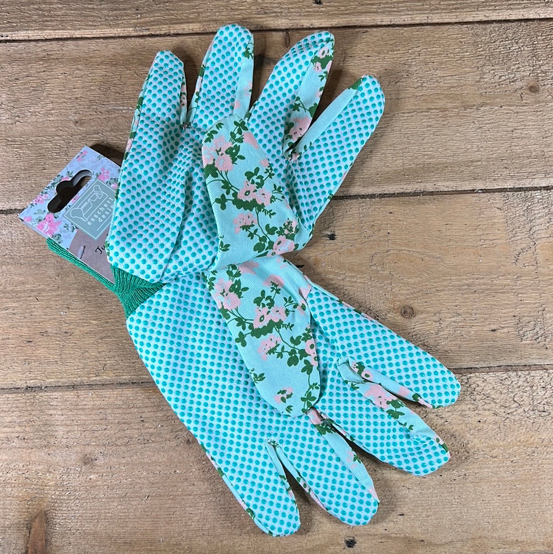 Floral Cotton Gloves - Light Blue