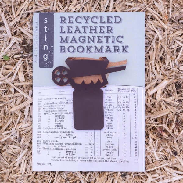 Recycled Leather Wheelbarrow Bookmark
