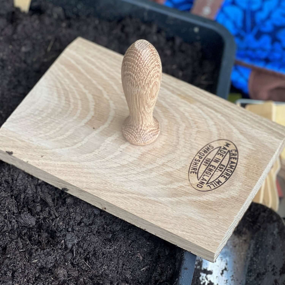 Wooden Seed Tray Tamper Close Up